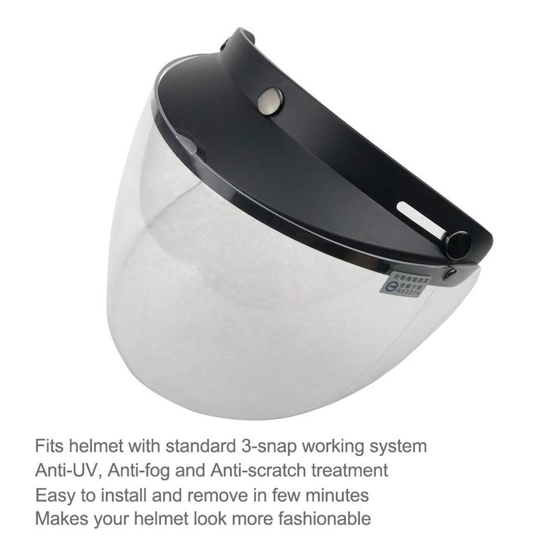 WANCAR Retro Universal Standard 3-Snap Open Face Motorcycle Helmets Flip Up Face Visor Wind Shield Lens(Clear) - Image 3